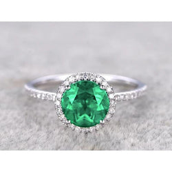 Engagement Ring Round Cut Green Emerald Natural Earth Mined Diamond White Gold 14K 5 Ct