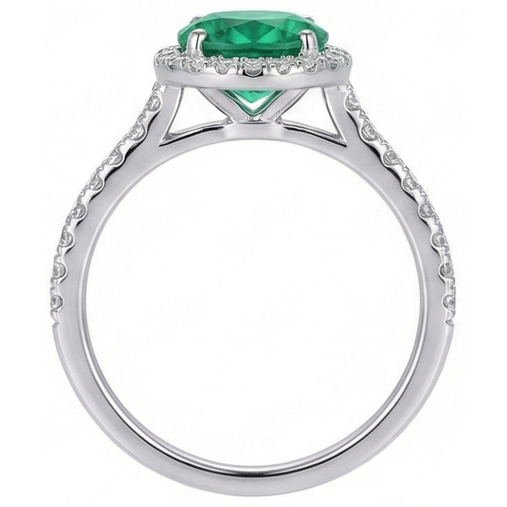 Engagement Ring Round Cut Green Emerald Natural Earth Mined DIAMOND ( NOT LAB GROWN ) White Gold 14K 5 Ct