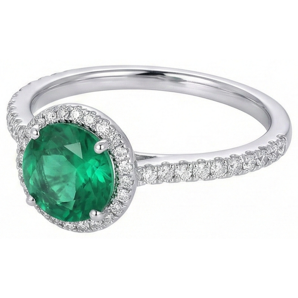 Engagement Ring Round Cut Green Emerald Natural Earth Mined DIAMOND ( NOT LAB GROWN ) White Gold 14K 5 Ct