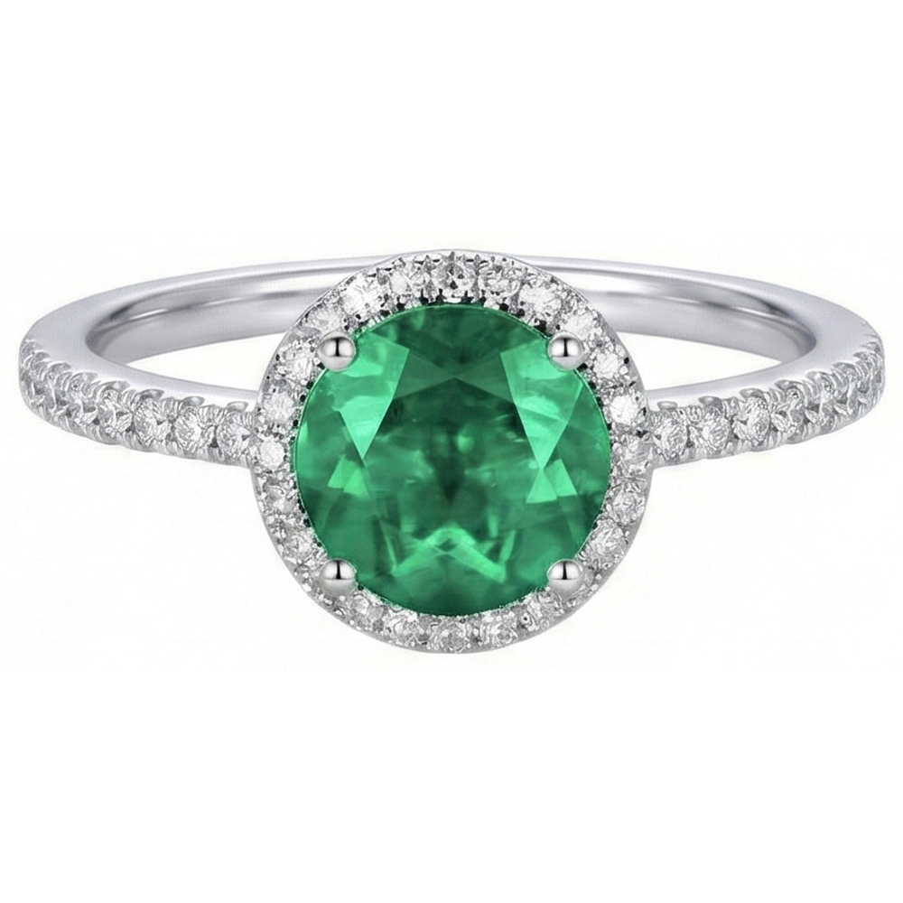 Engagement Ring Round Cut Green Emerald Natural Earth Mined DIAMOND ( NOT LAB GROWN ) White Gold 14K 5 Ct