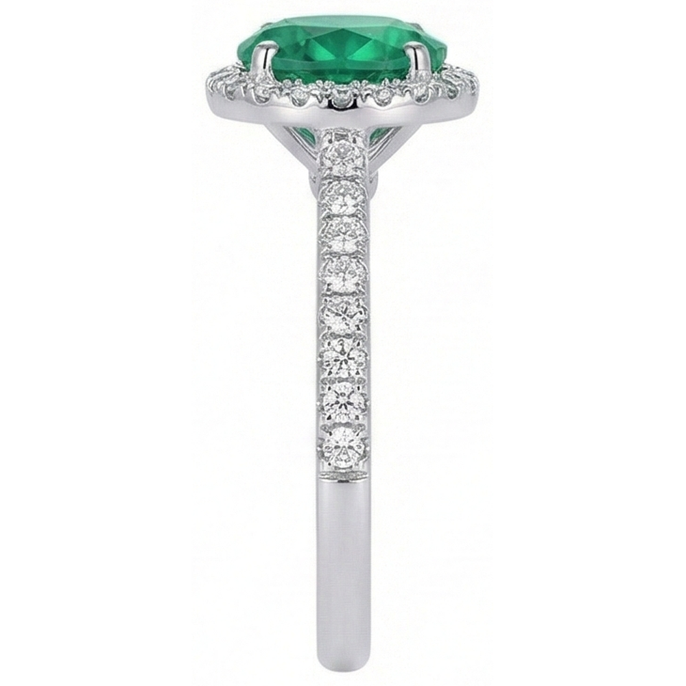 Engagement Ring Round Cut Green Emerald Natural Earth Mined DIAMOND ( NOT LAB GROWN ) White Gold 14K 5 Ct