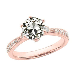 Engagement Ring Round Old Mine Cut Natural Diamond 3.25 Carats Rose Gold