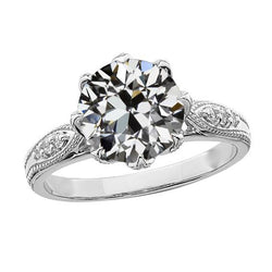 Engagement Ring Round Old Mine Cut Natural Diamond 8 Prong Set 3.75 Carats