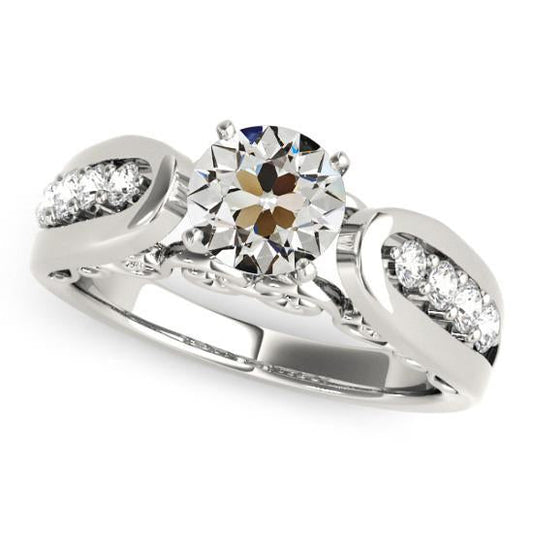 Engagement Ring Round Old Mine Cut Real Diamond 14K Gold 2.75 Carats