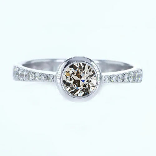 Engagement Ring Round Old Mine Cut Real Diamond Bezel Set 2.25 Carats