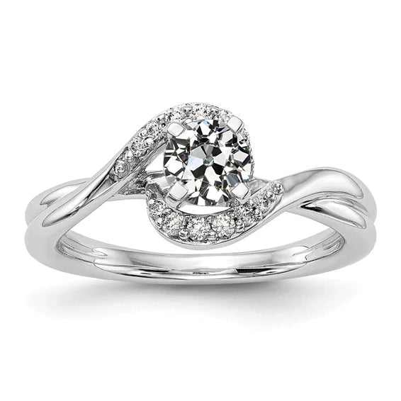 Engagement Ring Round Old Miner Real Diamond Bypass Set 2 Carats