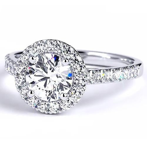 Engagement Ring Round Real Diamond 2.50 Carats Halo White Gold 14K