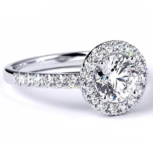 Engagement Ring Round Real Diamond 2.50 Carats Halo White Gold 14K