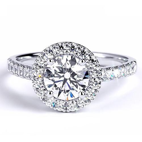 Engagement Ring Round Real Diamond 2.50 Carats Halo White Gold 14K