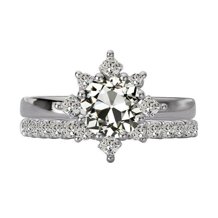 Engagement Ring Set Cushion & Round Old Cut Natural Earth Mined Diamond Star Style 5 Carats
