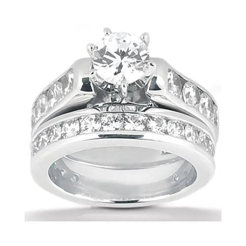Engagement Ring Set Natural Diamond 4.15 Carats White Gold Ring