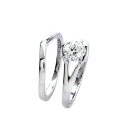 Engagement Ring Set Old Cut Round Real Diamond Split Shank 1 Carat