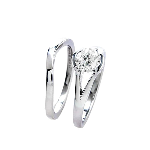 Engagement Ring Set Old Cut Round Real Diamond Split Shank 1 Carat