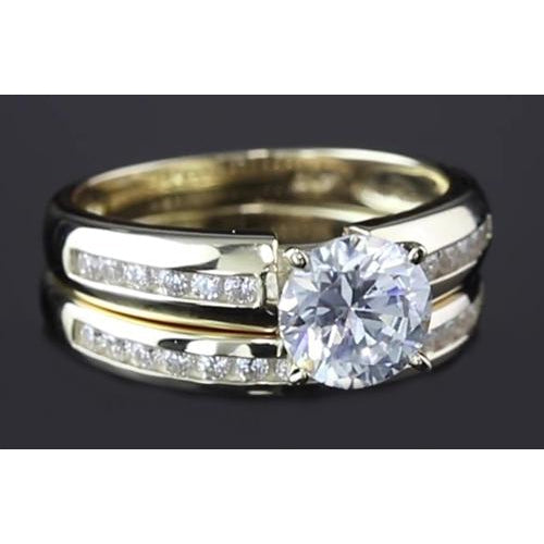 Engagement Ring Set Round Natural Diamond 3 Carats Jewelry New Yellow Gold 14K