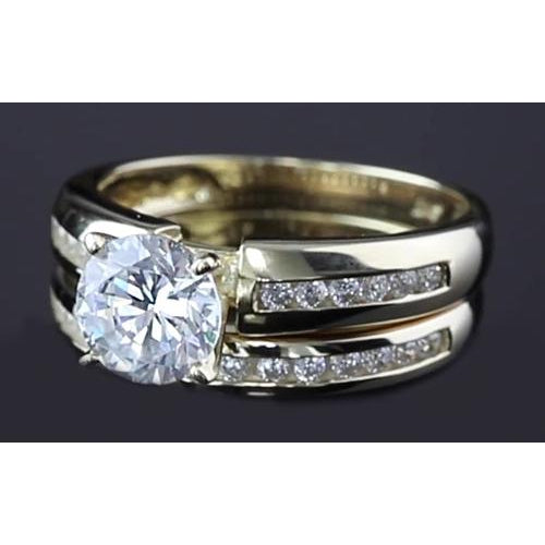 Engagement Ring Set Round Natural Diamond 3 Carats Jewelry New Yellow Gold 14K