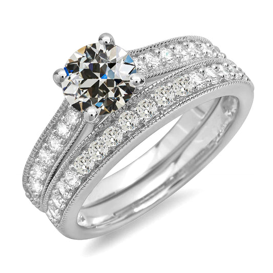 Engagement Ring Set Round Old Miner Real Diamond Milgrain 6 Carats