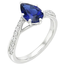 Engagement Ring Split Shank Pear Blue Sapphire & Natural Earth Mined Diamonds 3.25 Carats