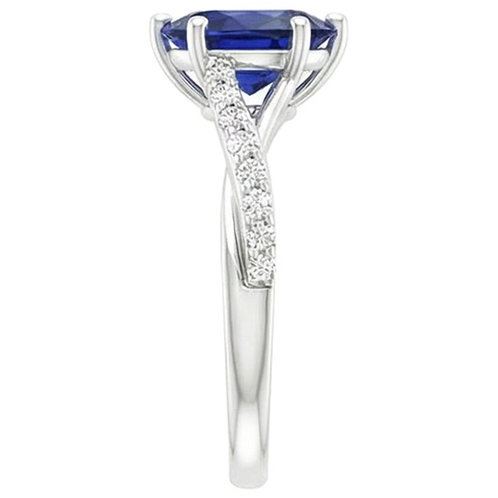 Engagement Ring Split Shank Pear Blue Sapphire & Natural Earth Mined Diamonds 3.25 Carats