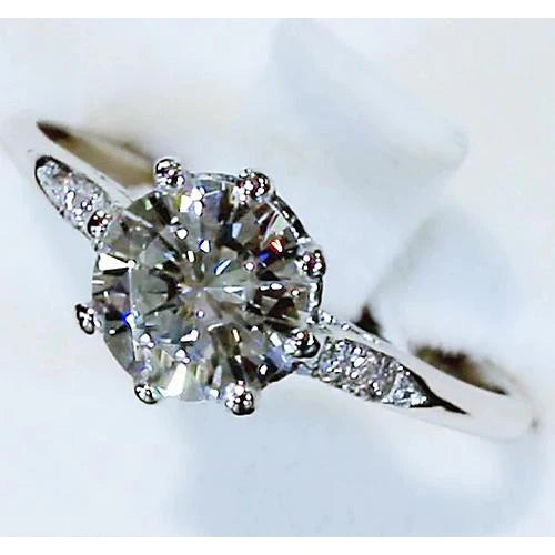 Engagement Ring Three Stone Round Real Diamond 3 Carats White Gold