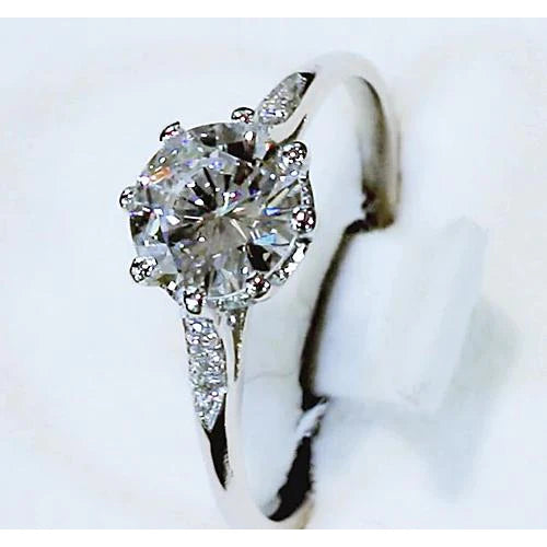 Engagement Ring Three Stone Round Real Diamond 3 Carats White Gold