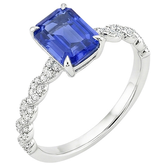 Engagement Ring Twist Style Blue Sapphire & Natural Earth Mined Diamond 4.50 Carats