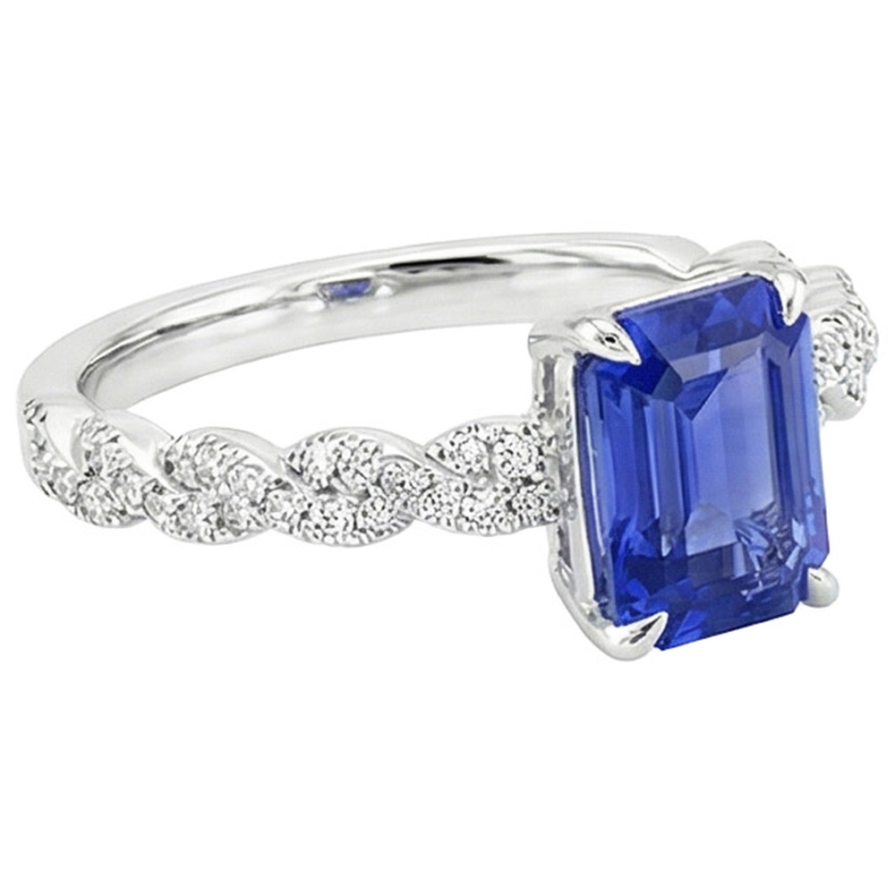 Engagement Ring Twist Style Blue Sapphire & Natural Earth Mined Diamond 4.50 Carats