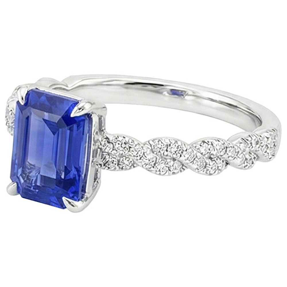 Engagement Ring Twist Style Blue Sapphire & Natural Earth Mined Diamond 4.50 Carats