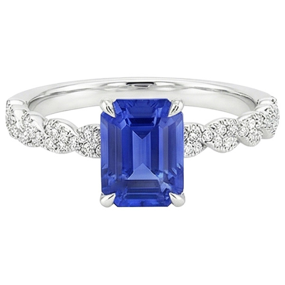 Engagement Ring Twist Style Blue Sapphire & Natural Earth Mined Diamond 4.50 Carats