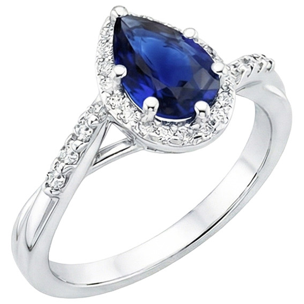 Engagement Ring Twist Style Pear Blue Sapphire & Natural Earth Mined Diamonds 5 Carats