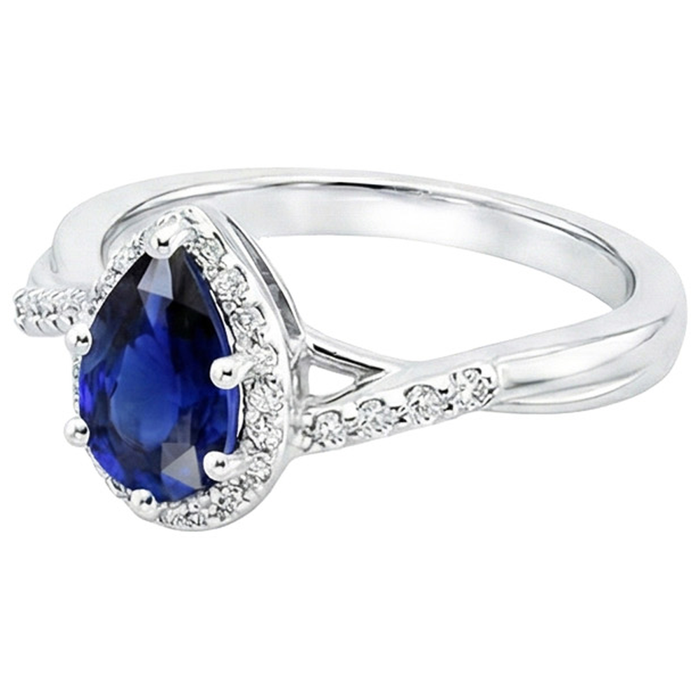 Engagement Ring Twist Style Pear Blue Sapphire & Natural Earth Mined Diamonds 5 Carats