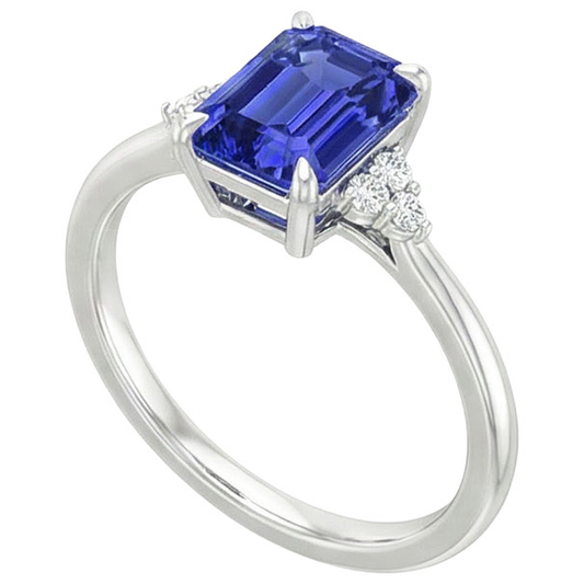 Engagement Ring With Accents Ceylon Sapphire & Natural Earth Mined Diamond 3.50 Carats