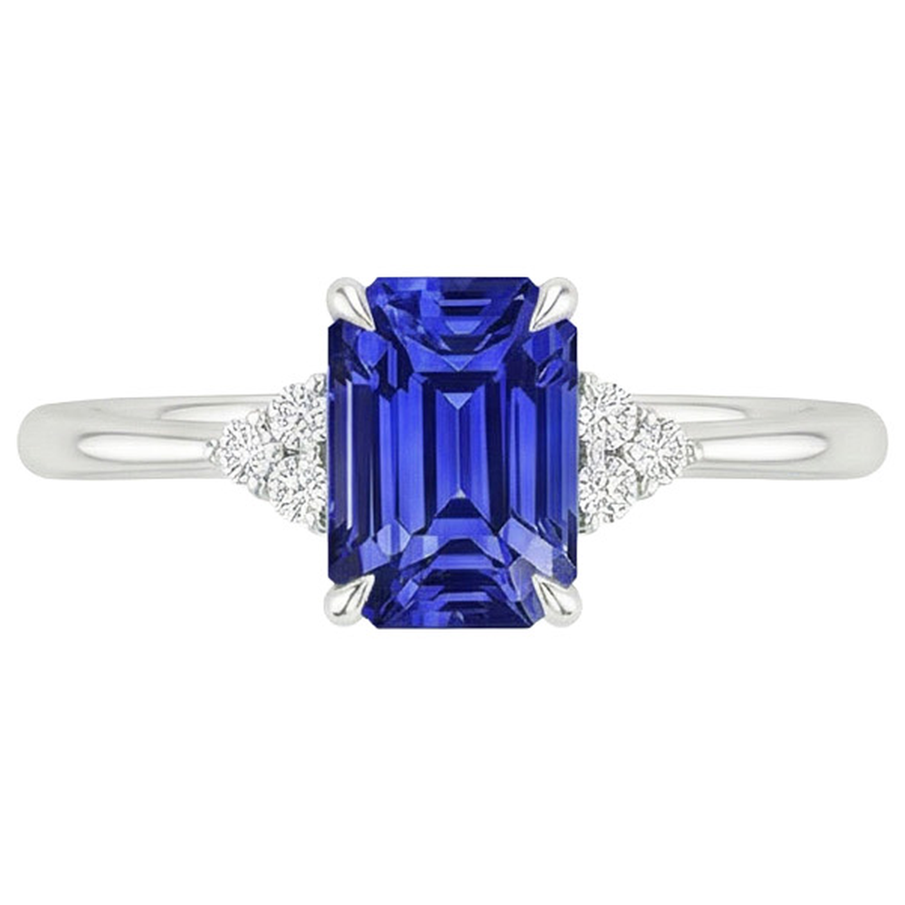 Engagement Ring With Accents Ceylon Sapphire & Natural Earth Mined Diamond 3.50 Carats