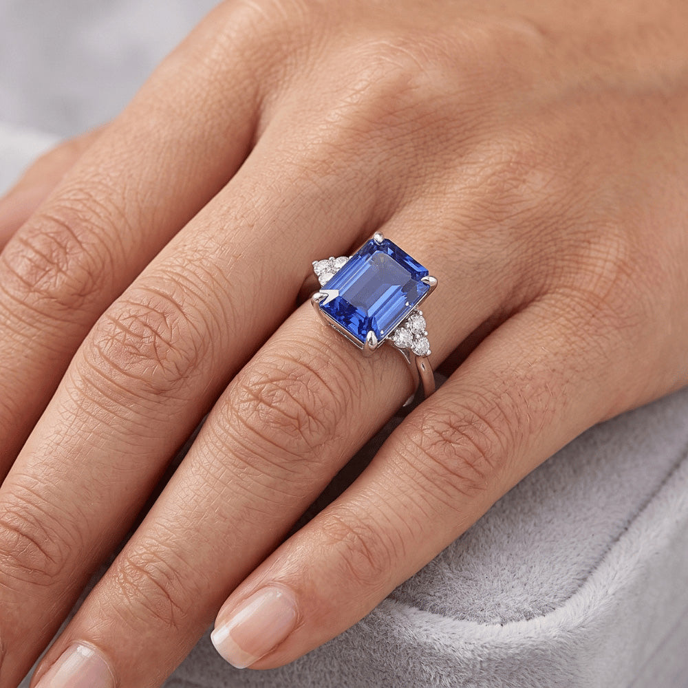 Engagement Ring With Accents Ceylon Sapphire & Natural Earth Mined Diamond 3.50 Carats