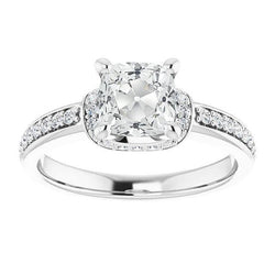 Engagement Ring With Accents Cushion Old Cut Real Diamond 7.50 Carats