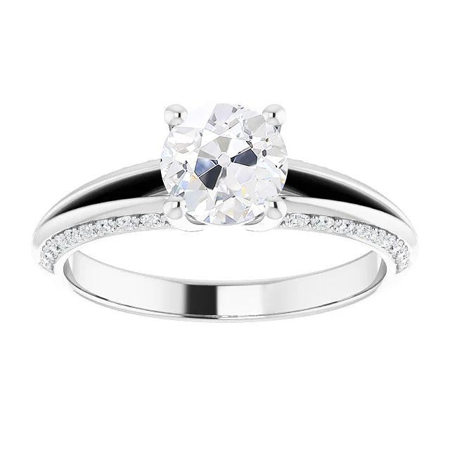 Engagement Ring With Accents Round Old Cut Real Diamonds 5 Carats Prong Set