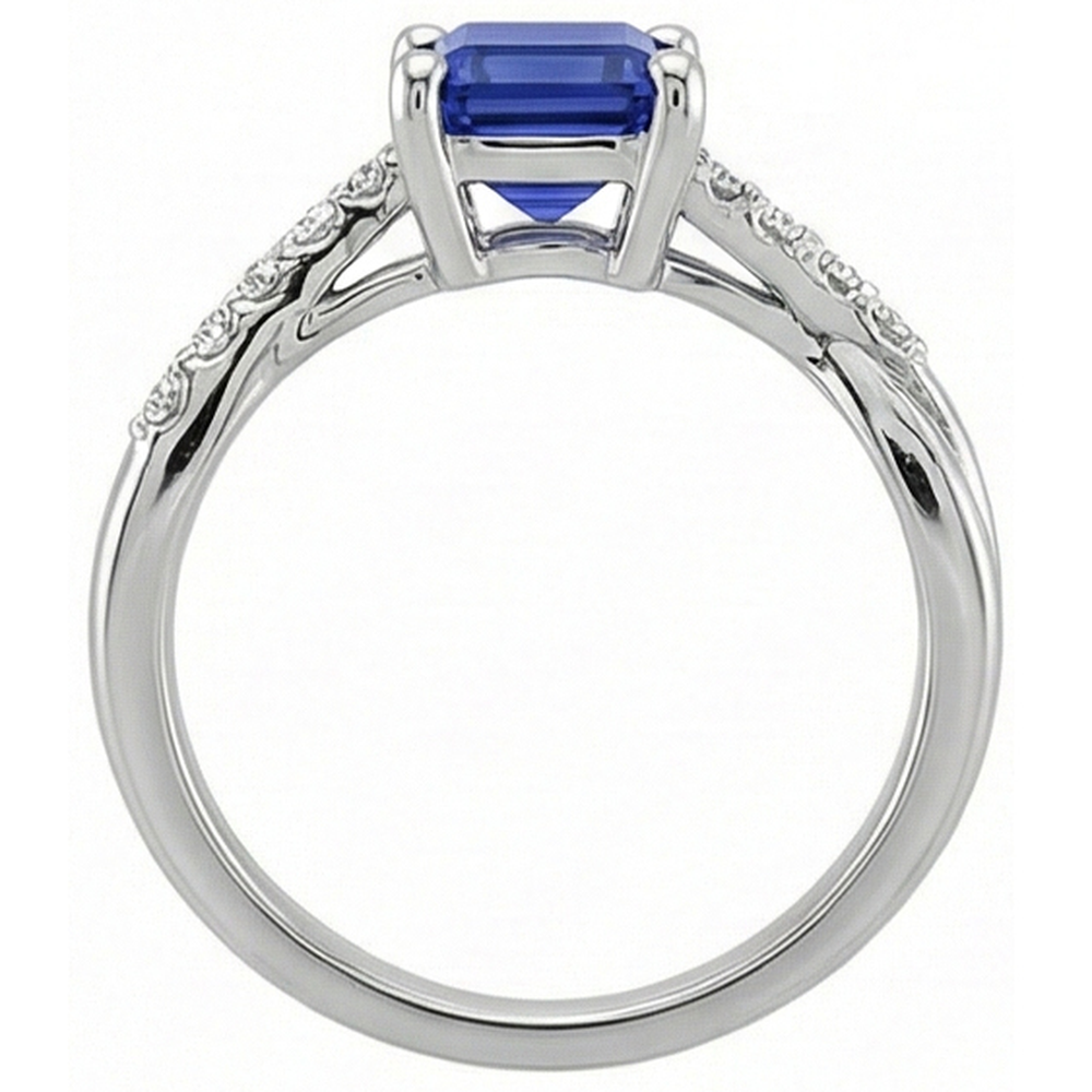 Engagement Ring with Side Stones Blue Sapphire & Natural Earth Mined Diamond 3.25 Carats
