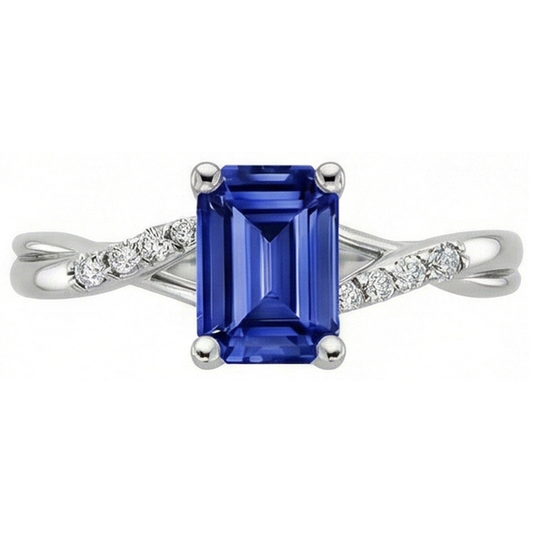 Engagement Ring with Side Stones Blue Sapphire & Natural Earth Mined Diamond 3.25 Carats