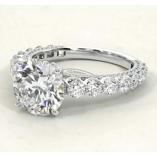 Engagement Round Genuine Diamond Ring 3.80 Carats Jewelry White Gold 14K
