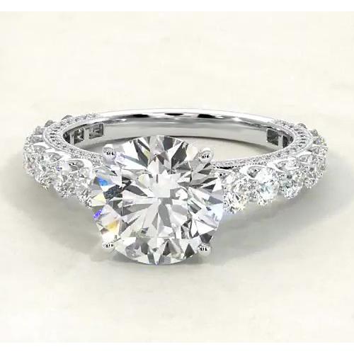 Engagement Round Genuine Diamond Ring 3.80 Carats Jewelry White Gold 14K