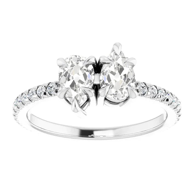 Engagement Round & Pear Old Miner Natural Diamond Ring Prong Set 4.50 Carats