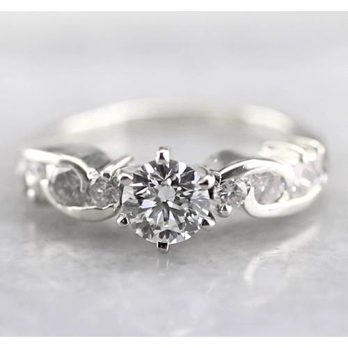 Engagement Round Natural Earth Mined Diamond Ring 1.50 Carats White Gold 14K
