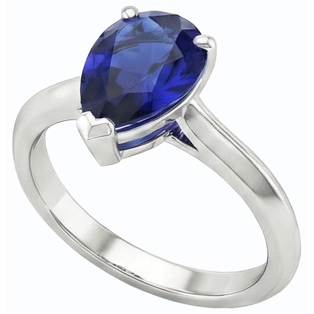 Engagement Solitaire Ring Pear Cut Sri Lankan Sapphire 2 Carats