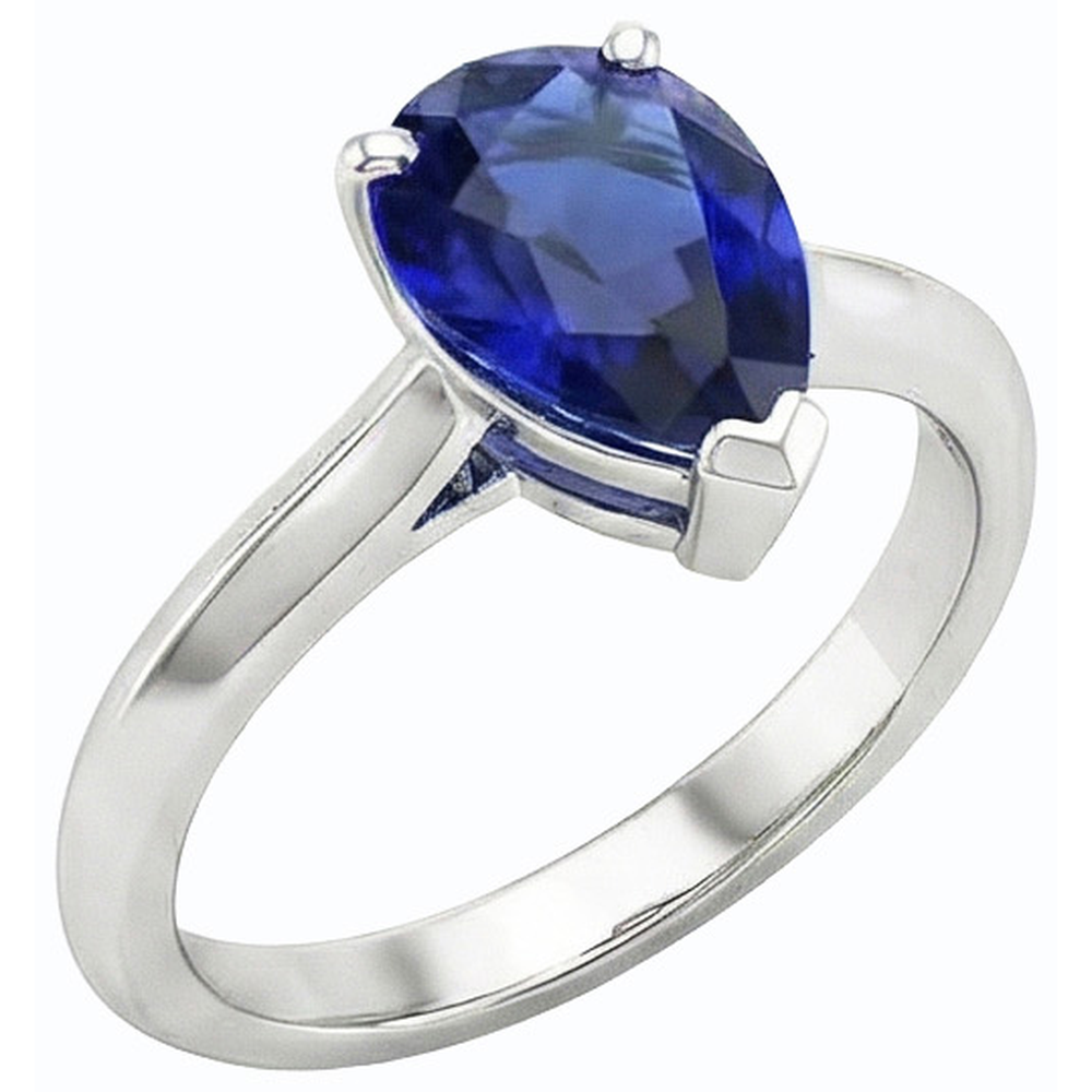 Engagement Solitaire Ring Pear Cut Sri Lankan Sapphire 2 Carats