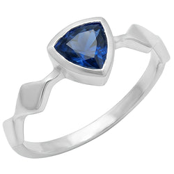 Engagement Solitaire Ring Trillion Bezel Set Blue Sapphire 1 Carat