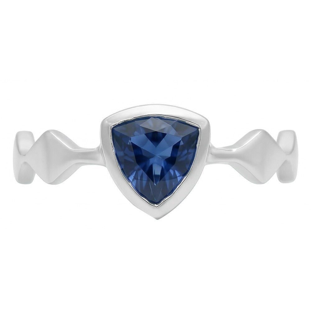 Engagement Solitaire Ring Trillion Bezel Set Blue Sapphire 1 Carat