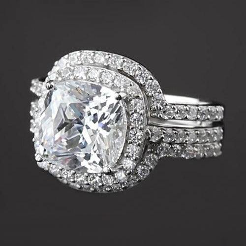 Engagement Anniversary Ring Set 5 Carats Natural Earth Mined Diamond Cushion Cut White Gold 14K
