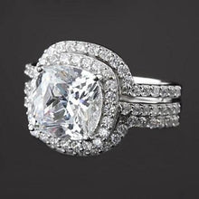 Engagement Anniversary Ring Set 5 Carats Natural Earth Mined Diamond Cushion Cut White Gold 14K