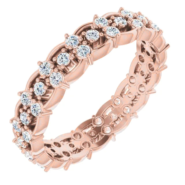 Eternity Wedding Band 1.50 Carats Round Genuine Diamond Rose Gold Jewelry