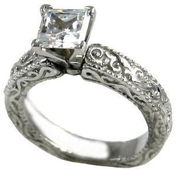 Euro Shank Engagement Ring Antique Style Princess Cut Real Diamond
