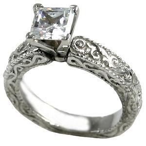 Euro Shank Engagement Ring Antique Style Princess Cut Real Diamond